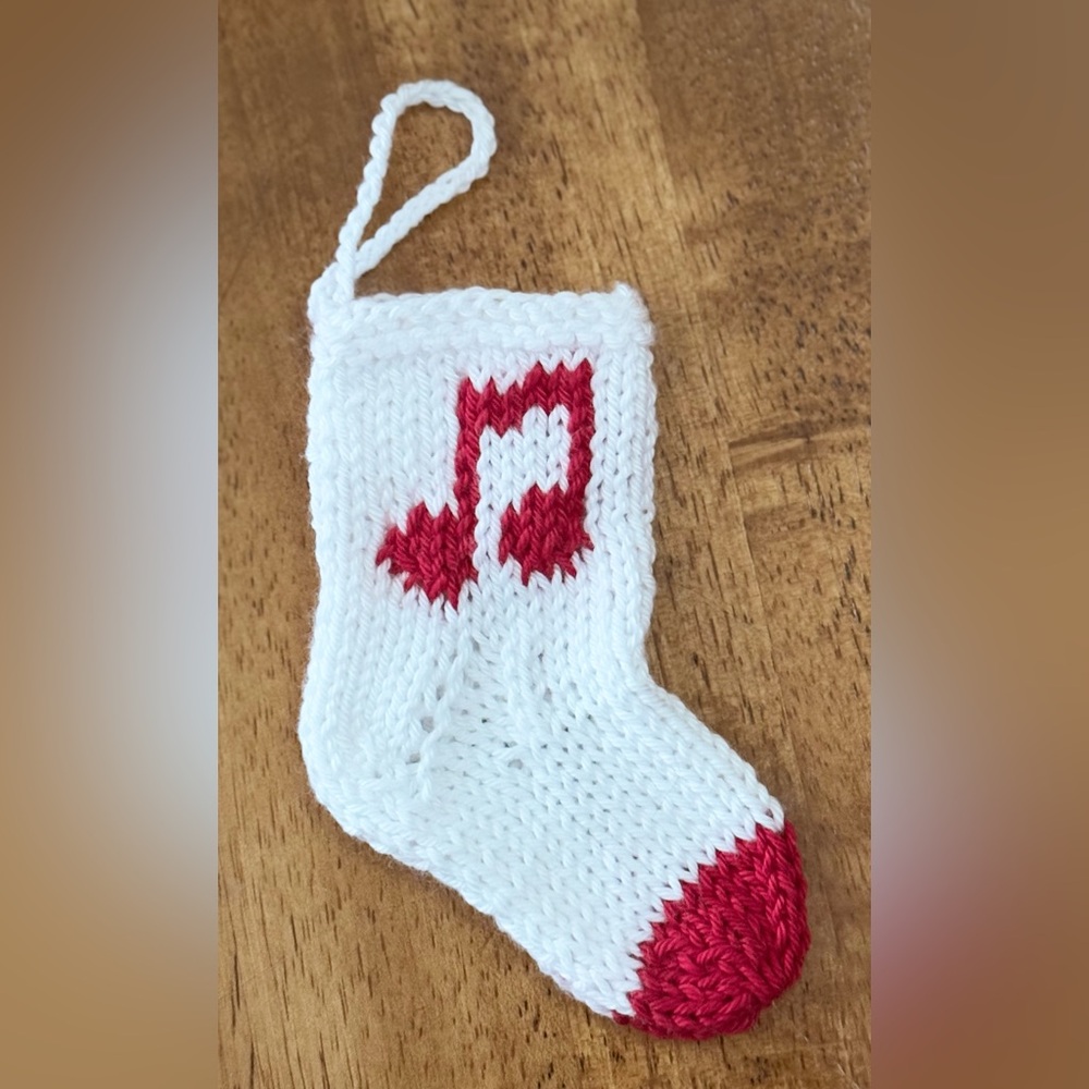 Miniature Knitted Christmas Stocking
"Music Notes"